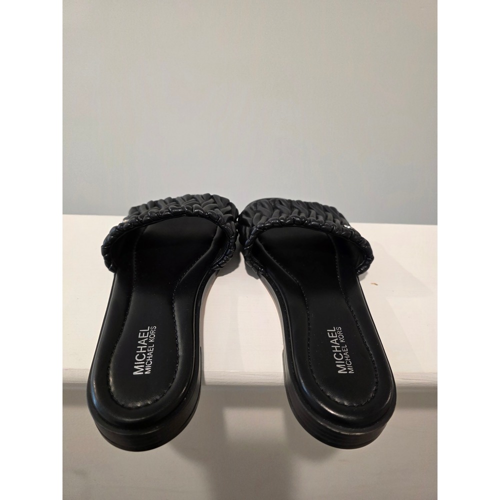 Women's sz 6 M Rare Michael Kors Carson Flat Slide Black Quilted Ruched Sandals - Picture 9 of 12